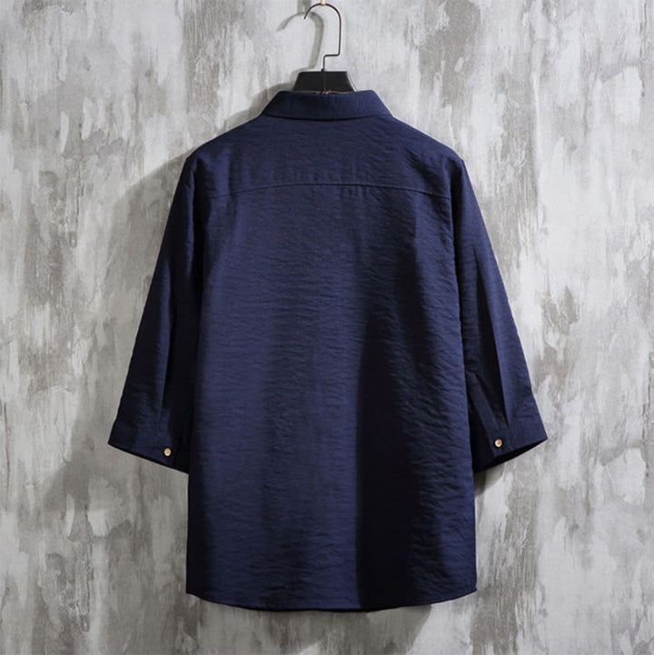 Chemise décontractée à manches trois-quarts et boutons sur le devant pour homme avec motif Buddha Stones