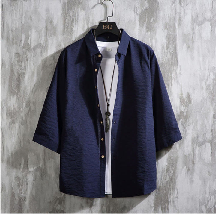 Chemise décontractée à manches trois-quarts et boutons sur le devant pour homme avec motif Buddha Stones