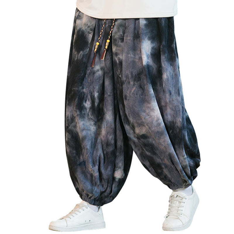 Pantalon sarouel pour homme en velours côtelé avec cordon de serrage et poches, motif Buddha Stones Ink Tie-dye