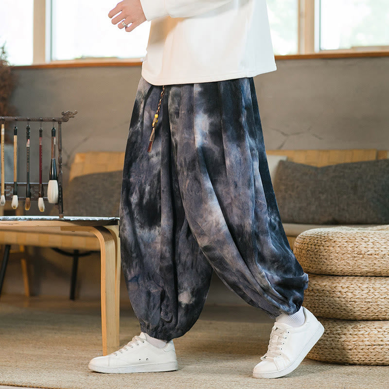 Pantalon sarouel pour homme en velours côtelé avec cordon de serrage et poches, motif Buddha Stones Ink Tie-dye
