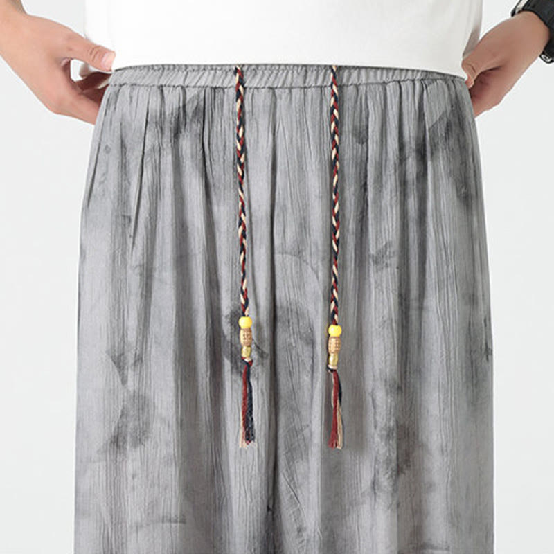 Pantalon en lin tressé avec cordon de serrage et poches pour homme Motif Buddha Stones Flower Sketch - image 10