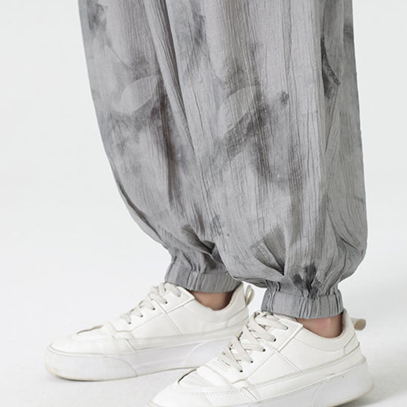 Pantalon en lin tressé avec cordon de serrage et poches pour homme Motif Buddha Stones Flower Sketch - image 13