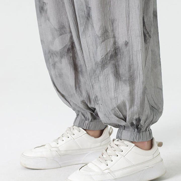 Pantalon en lin tressé avec cordon de serrage et poches pour homme Motif Buddha Stones Flower Sketch - image 13