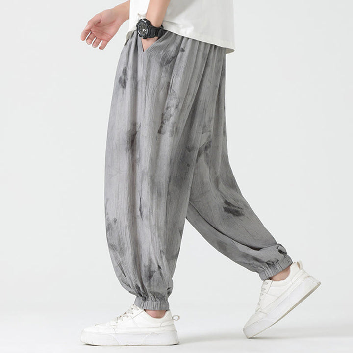 Pantalon en lin tressé avec cordon de serrage et poches pour homme Motif Buddha Stones Flower Sketch - image 4