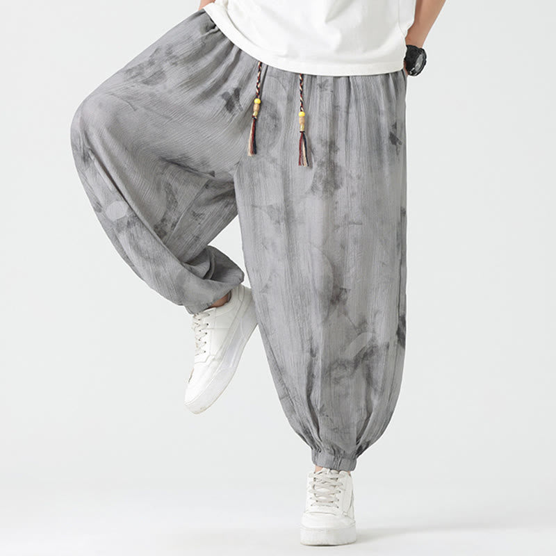 Pantalon en lin tressé avec cordon de serrage et poches pour homme Motif Buddha Stones Flower Sketch - image 7