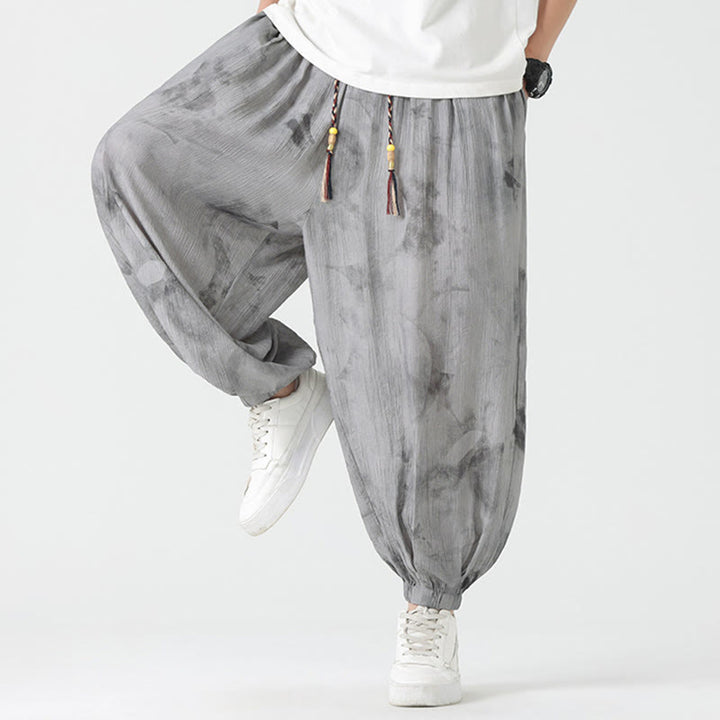 Pantalon en lin tressé avec cordon de serrage et poches pour homme Motif Buddha Stones Flower Sketch - image 7