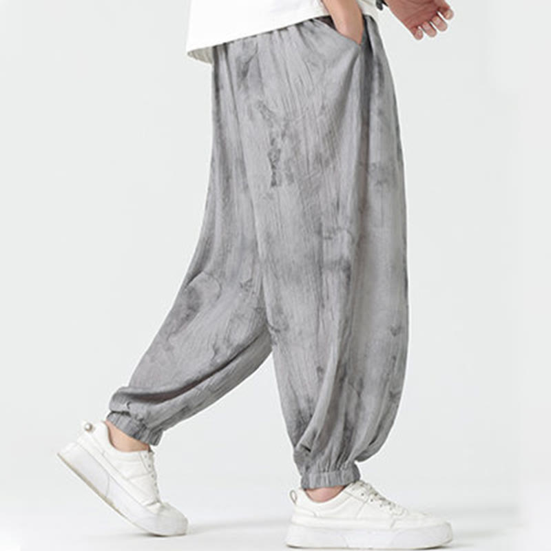Pantalon en lin tressé avec cordon de serrage et poches pour homme Motif Buddha Stones Flower Sketch - image 8