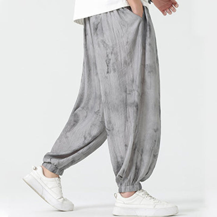Pantalon en lin tressé avec cordon de serrage et poches pour homme Motif Buddha Stones Flower Sketch - image 8