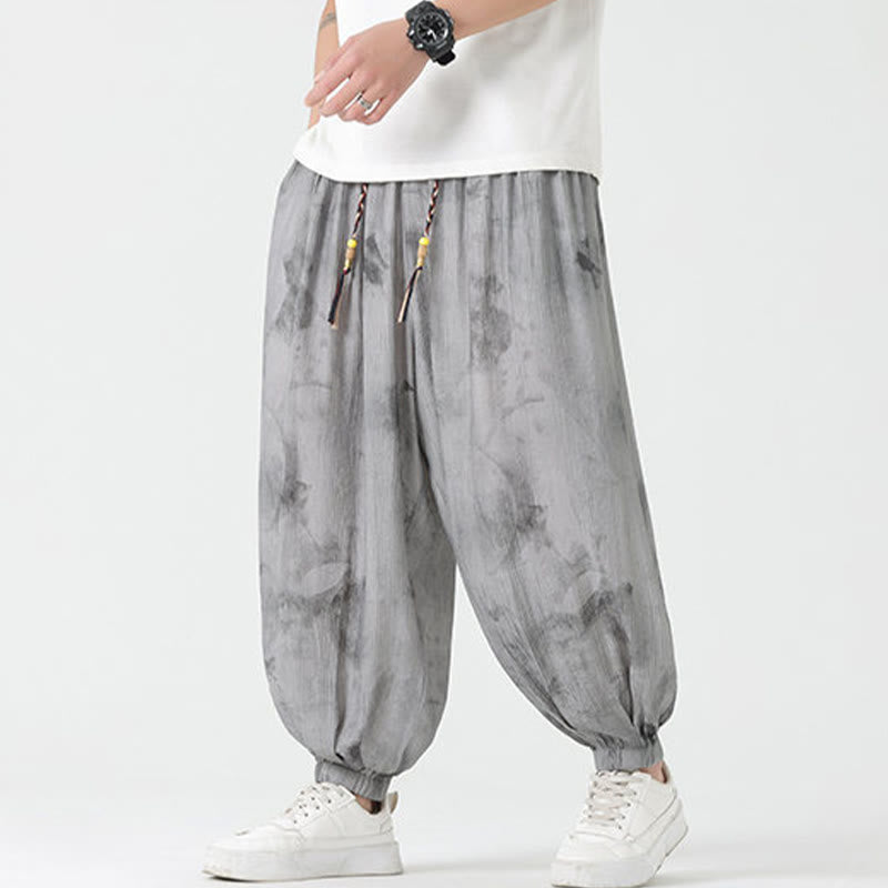 Pantalon en lin tressé avec cordon de serrage et poches pour homme Motif Buddha Stones Flower Sketch - image 6