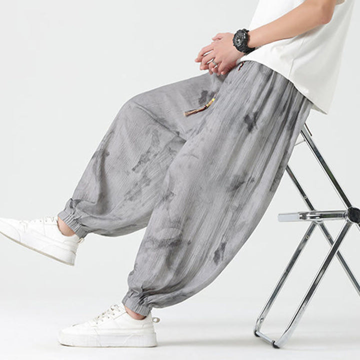 Pantalon en lin tressé avec cordon de serrage et poches pour homme Motif Buddha Stones Flower Sketch - image 9