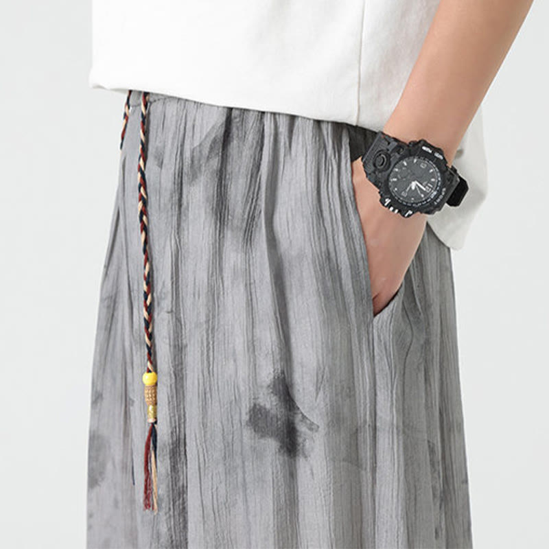 Pantalon en lin tressé avec cordon de serrage et poches pour homme Motif Buddha Stones Flower Sketch - image 11