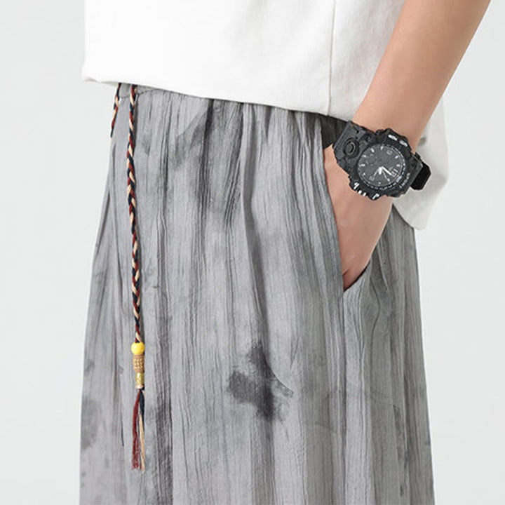 Pantalon en lin tressé avec cordon de serrage et poches pour homme Motif Buddha Stones Flower Sketch - image 11