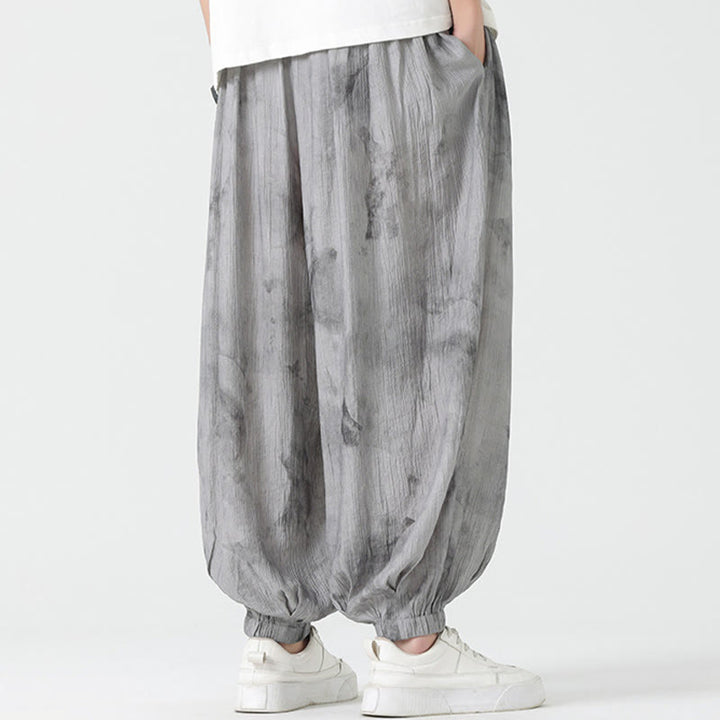 Pantalon en lin tressé avec cordon de serrage et poches pour homme Motif Buddha Stones Flower Sketch - image 3