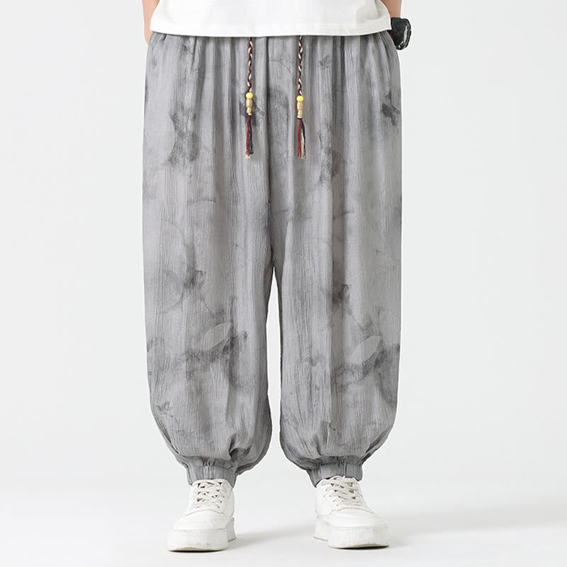 Pantalon en lin tressé avec cordon de serrage et poches pour homme Motif Buddha Stones Flower Sketch - image 2