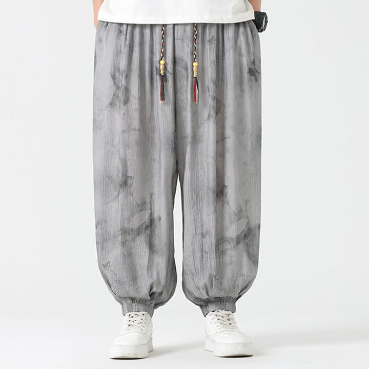 Pantalon en lin tressé avec cordon de serrage et poches pour homme Motif Buddha Stones Flower Sketch - image 2