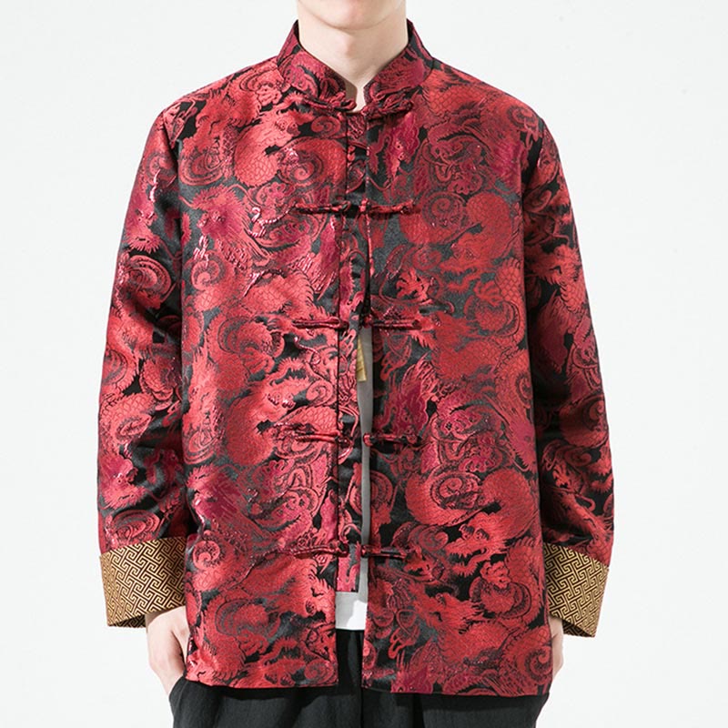 Veste en coton pour homme avec boutons de grenouille et dragon chinois et Buddha Stones