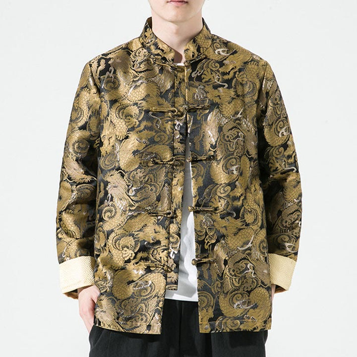 Veste en coton pour homme avec boutons de grenouille et dragon chinois et Buddha Stones