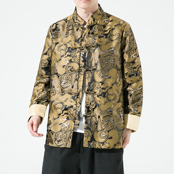 Veste en coton pour homme avec boutons de grenouille et dragon chinois et Buddha Stones