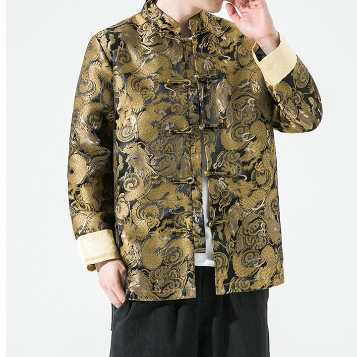 Veste en coton pour homme avec boutons de grenouille et dragon chinois et Buddha Stones