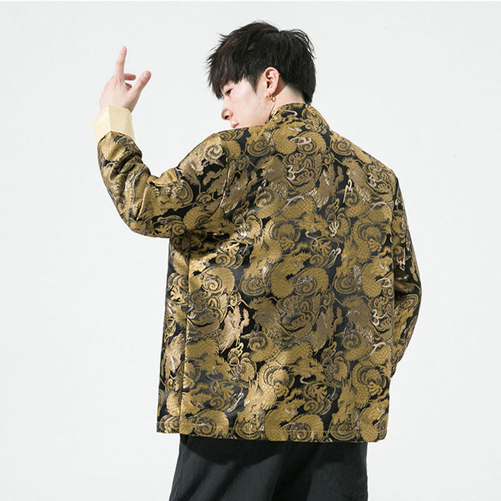 Veste en coton pour homme avec boutons de grenouille et dragon chinois et Buddha Stones