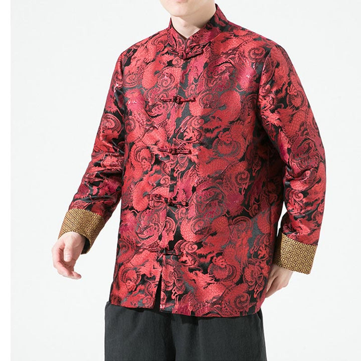 Veste en coton pour homme avec boutons de grenouille et dragon chinois et Buddha Stones