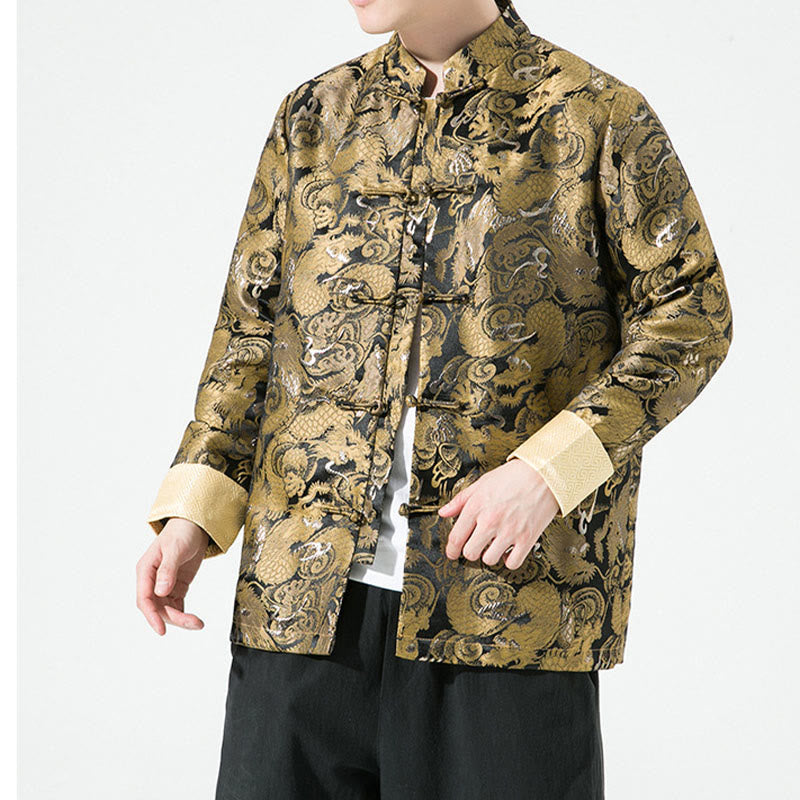 Veste en coton pour homme avec boutons de grenouille et dragon chinois et Buddha Stones