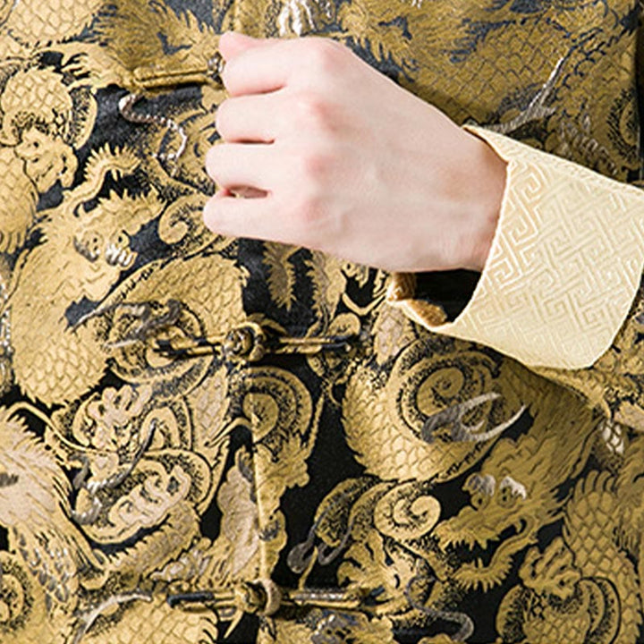 Veste en coton pour homme avec boutons de grenouille et dragon chinois et Buddha Stones