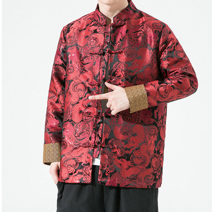 Veste en coton pour homme avec boutons de grenouille et dragon chinois et Buddha Stones