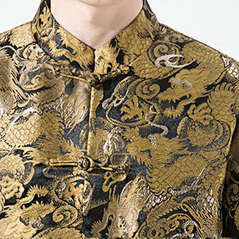 Veste en coton pour homme avec boutons de grenouille et dragon chinois et Buddha Stones