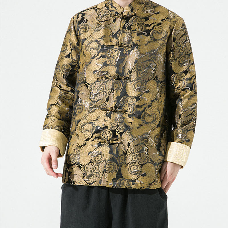 Veste en coton pour homme avec boutons de grenouille et dragon chinois et Buddha Stones