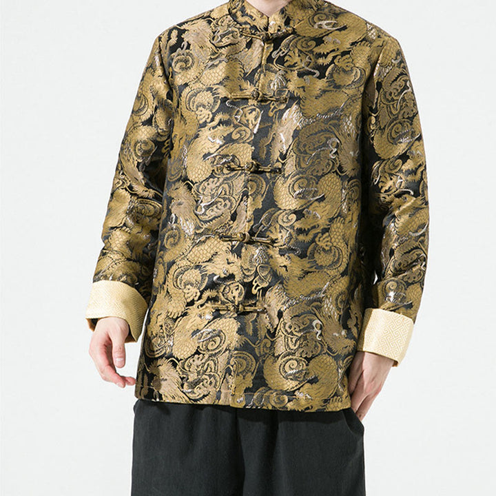 Veste en coton pour homme avec boutons de grenouille et dragon chinois et Buddha Stones