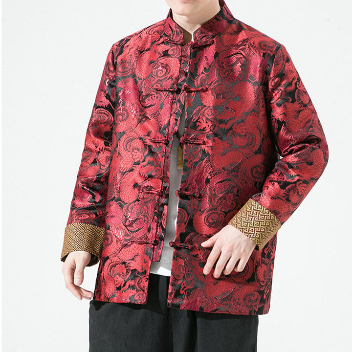 Veste en coton pour homme avec boutons de grenouille et dragon chinois et Buddha Stones