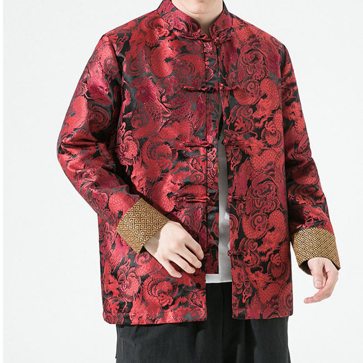 Veste en coton pour homme avec boutons de grenouille et dragon chinois et Buddha Stones