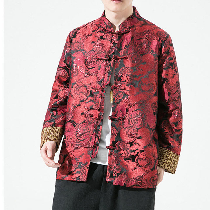 Veste en coton pour homme avec boutons de grenouille et dragon chinois et Buddha Stones