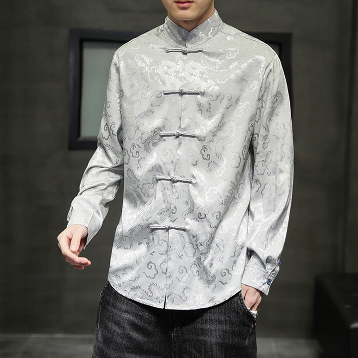 Veste et chemise décontractées en lin pour homme avec motif de dragon et boutons de grenouille