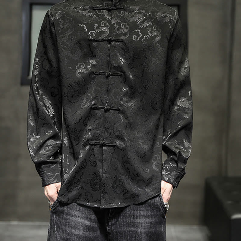Veste et chemise décontractées en lin pour homme avec motif de dragon et boutons de grenouille