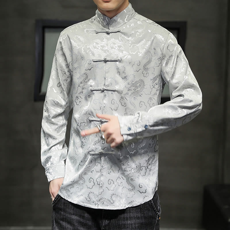Veste et chemise décontractées en lin pour homme avec motif de dragon et boutons de grenouille