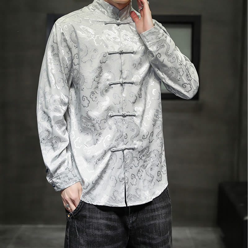Veste et chemise décontractées en lin pour homme avec motif de dragon et boutons de grenouille