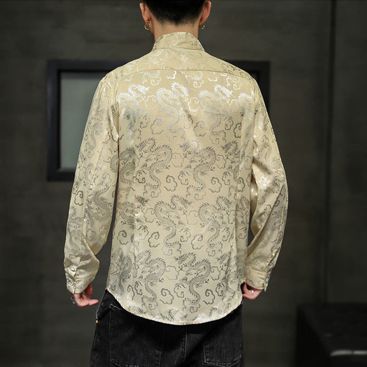 Veste et chemise décontractées en lin pour homme avec motif de dragon et boutons de grenouille