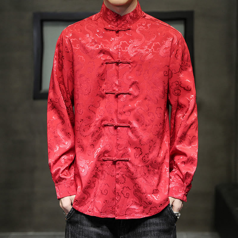 Veste et chemise décontractées en lin pour homme avec motif de dragon et boutons de grenouille