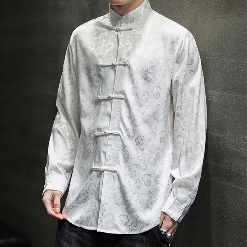 Veste et chemise décontractées en lin pour homme avec motif de dragon et boutons de grenouille