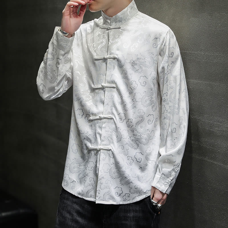Veste et chemise décontractées en lin pour homme avec motif de dragon et boutons de grenouille