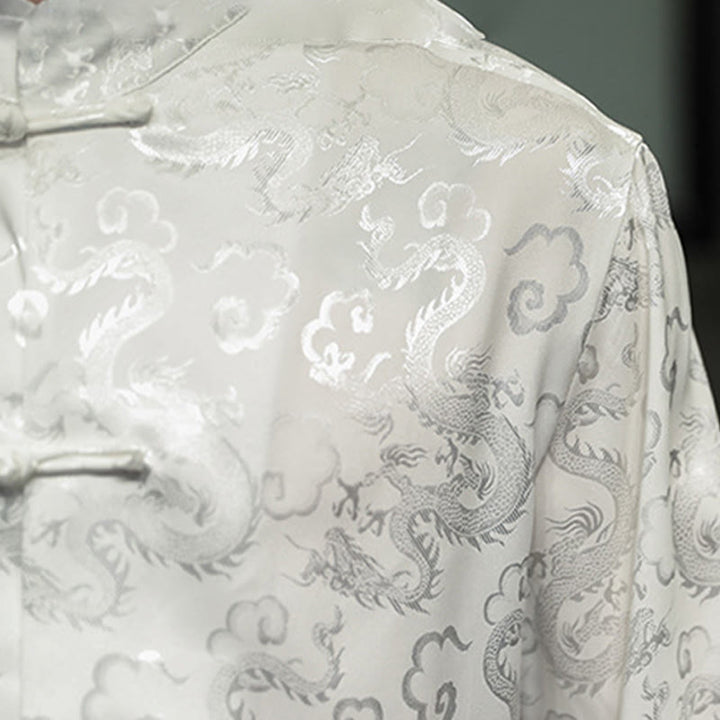 Veste et chemise décontractées en lin pour homme avec motif de dragon et boutons de grenouille