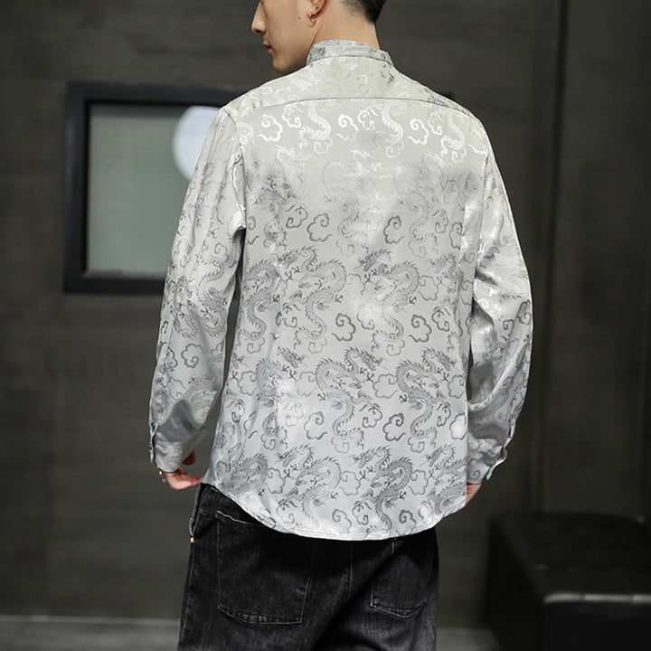 Veste et chemise décontractées en lin pour homme avec motif de dragon et boutons de grenouille
