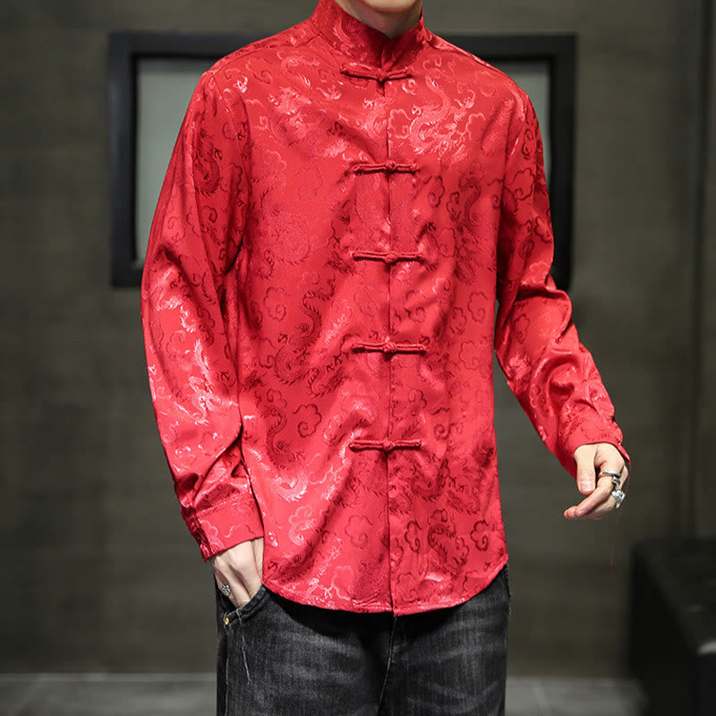 Veste et chemise décontractées en lin pour homme avec motif de dragon et boutons de grenouille