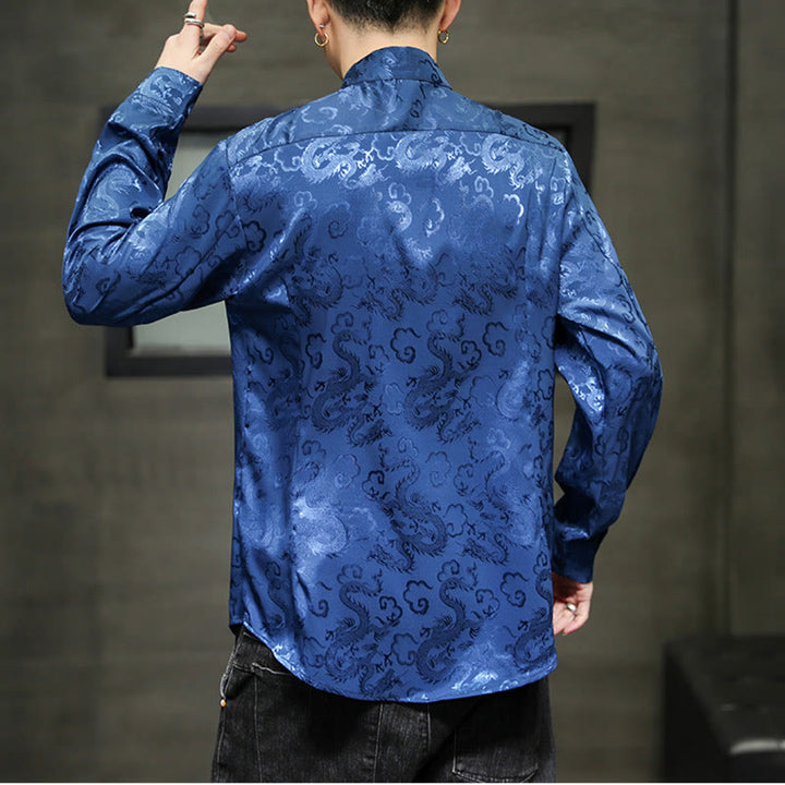 Veste et chemise décontractées en lin pour homme avec motif de dragon et boutons de grenouille