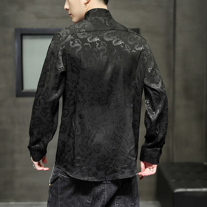 Veste et chemise décontractées en lin pour homme avec motif de dragon et boutons de grenouille