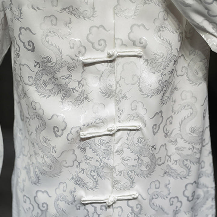 Veste et chemise décontractées en lin pour homme avec motif de dragon et boutons de grenouille