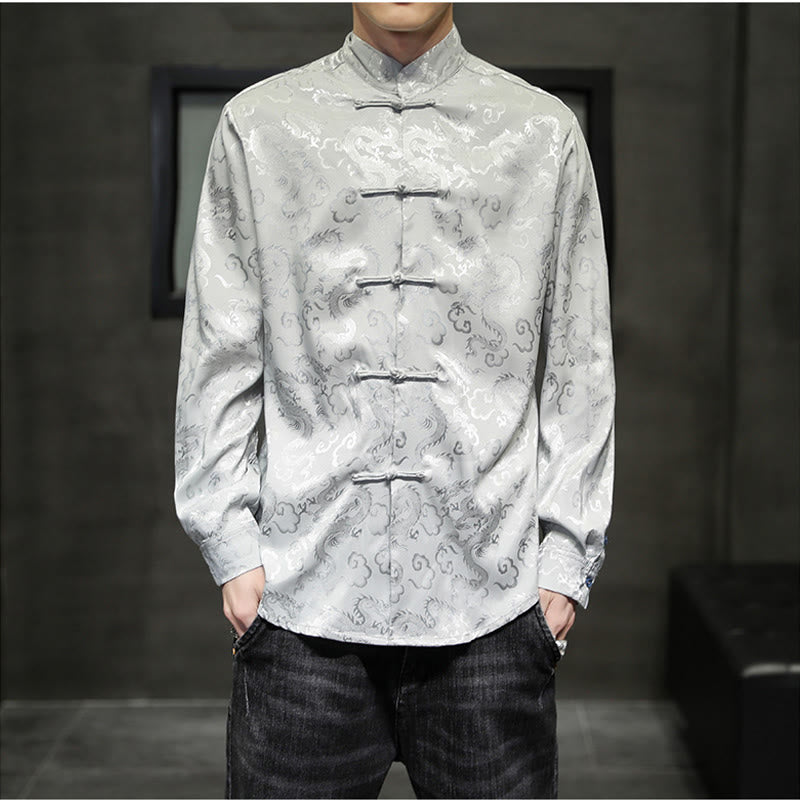 Veste et chemise décontractées en lin pour homme avec motif de dragon et boutons de grenouille