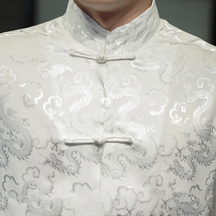 Veste et chemise décontractées en lin pour homme avec motif de dragon et boutons de grenouille